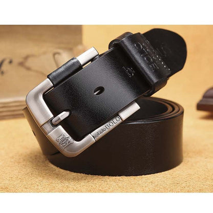 Men’s Genuine Cowhide Leather Belt | Premium Creative Pin Buckle Belt | Factory Direct Real Leather Waistband | Durable Classic Business & Casual Belt for Men