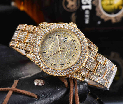 Men’s Luxury Full Diamond Stainless Steel Watch | Iced-Out Quartz Timepiece | Premium Hip-Hop Style Bling Wristwatch | Waterproof Elegant Diamond Studded Men's Watch