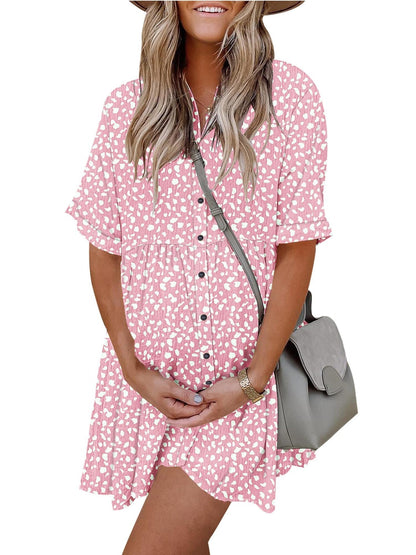 Women's Babydoll Button Down Mini Dress with Pockets