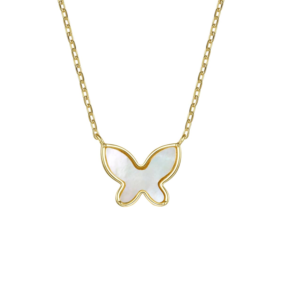 14k Gold Plated with Mother of Pearl Butterfly Pendant Layering Necklace for Kids