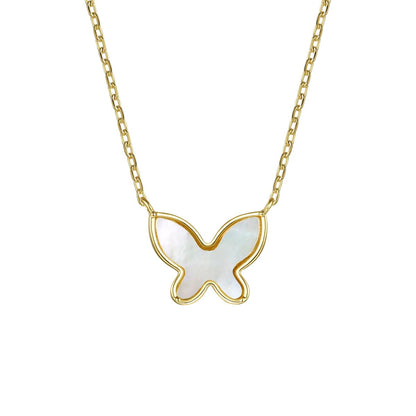 14k Gold Plated with Mother of Pearl Butterfly Pendant Layering Necklace for Kids