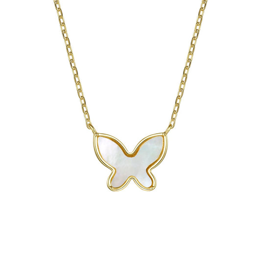 14k Gold Plated with Mother of Pearl Butterfly Pendant Layering Necklace for Kids