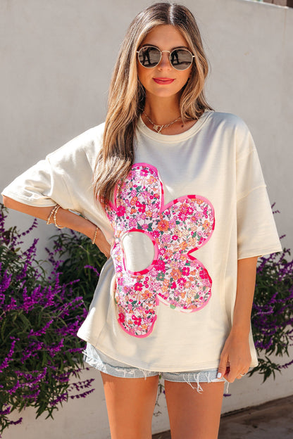Threaded Pear Poppy Big Flower Oversize Tee