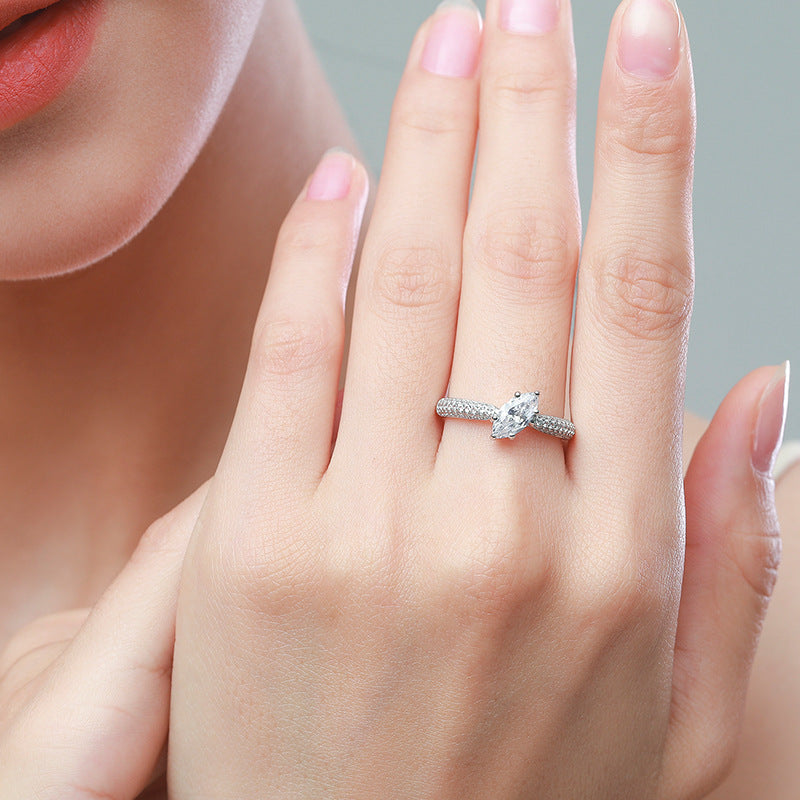 Authentic 925 Sterling Silver Diamond Ring | Light Luxury Adjustable Engagement Ring for Women | Elegant Moissanite-Style Sparkling Solitaire Ring