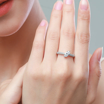 Authentic 925 Sterling Silver Diamond Ring | Light Luxury Adjustable Engagement Ring for Women | Elegant Moissanite-Style Sparkling Solitaire Ring