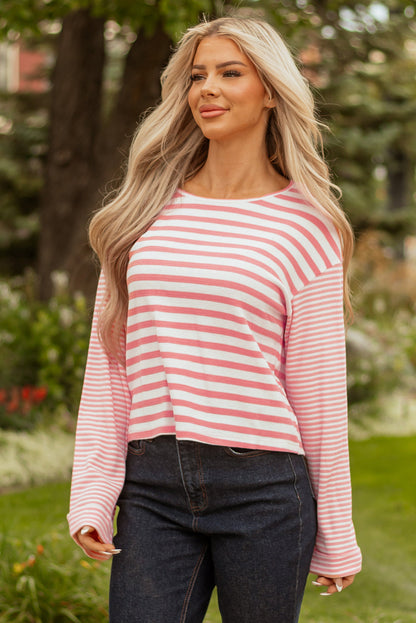 Threaded Pear Lilly Textured Contrast Dropped Long Sleeve Top