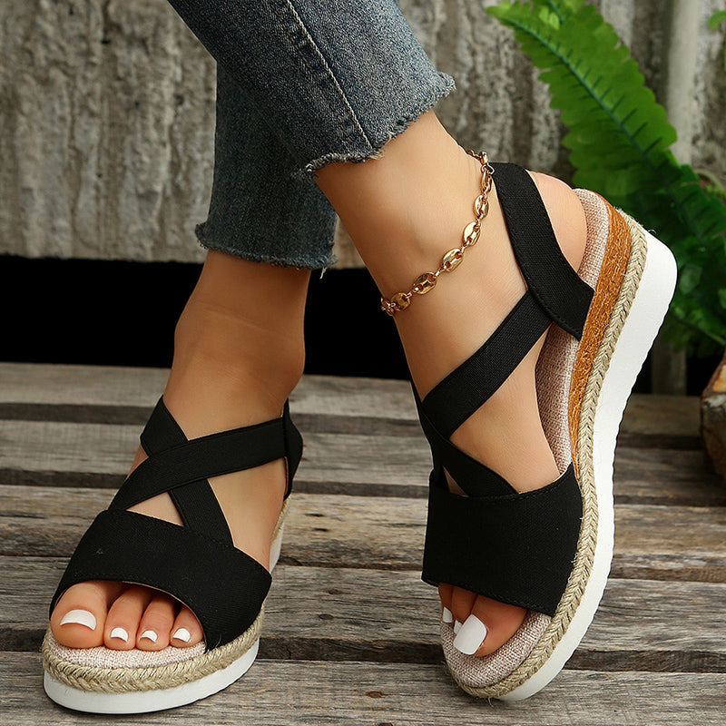 Women’s Cross-Strap Wedge Sandals | Bohemian Platform Gladiator Summer Shoes | Trendy Hemp-Heel Open Toe Sandals | Casual Comfortable High-Heel Beach Sandals | 2026 High-Fashion Lightweight Wedges