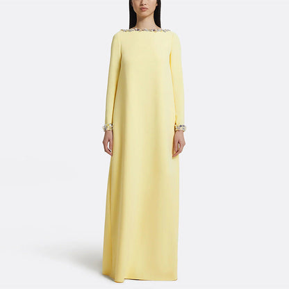 Fashionable Minimalist Beaded Long Dress | Loose-Fitting Elegant Maxi Dress | High-Sense Chic Casual Gown | Sophisticated Oversized Beaded Dress for Women