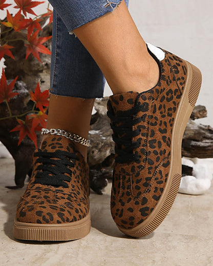 Coffee Leopard Print Contrast Heel Tab Sneaker