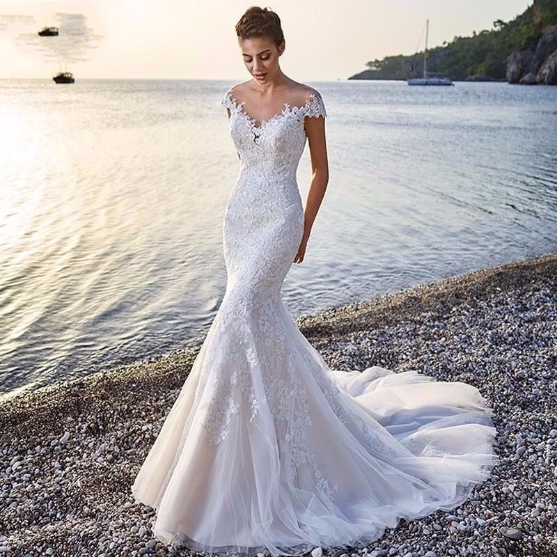 Princess Bride Mermaid Wedding Dress | White Trailing Lace Bridal Gown | High-Sense Perspective Backless Wedding Dress | Trendy Minimalist Mermaid Tail Gown | 2026 High-Fashion Luxury Bridal Couture