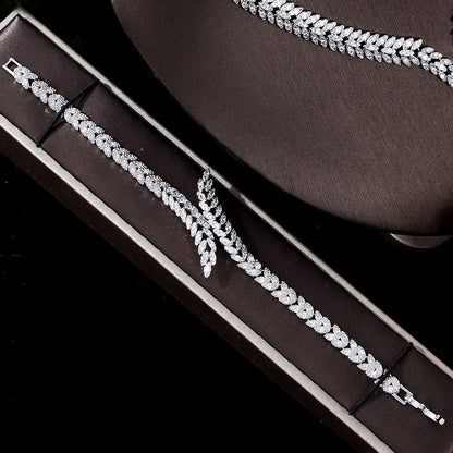 4-Piece 3A Zircon Bridal Jewelry Set | Micro-Set Full Crystal Necklace, Earrings, Bracelet & Ring | Luxurious Wedding & Banquet Jewelry for Women