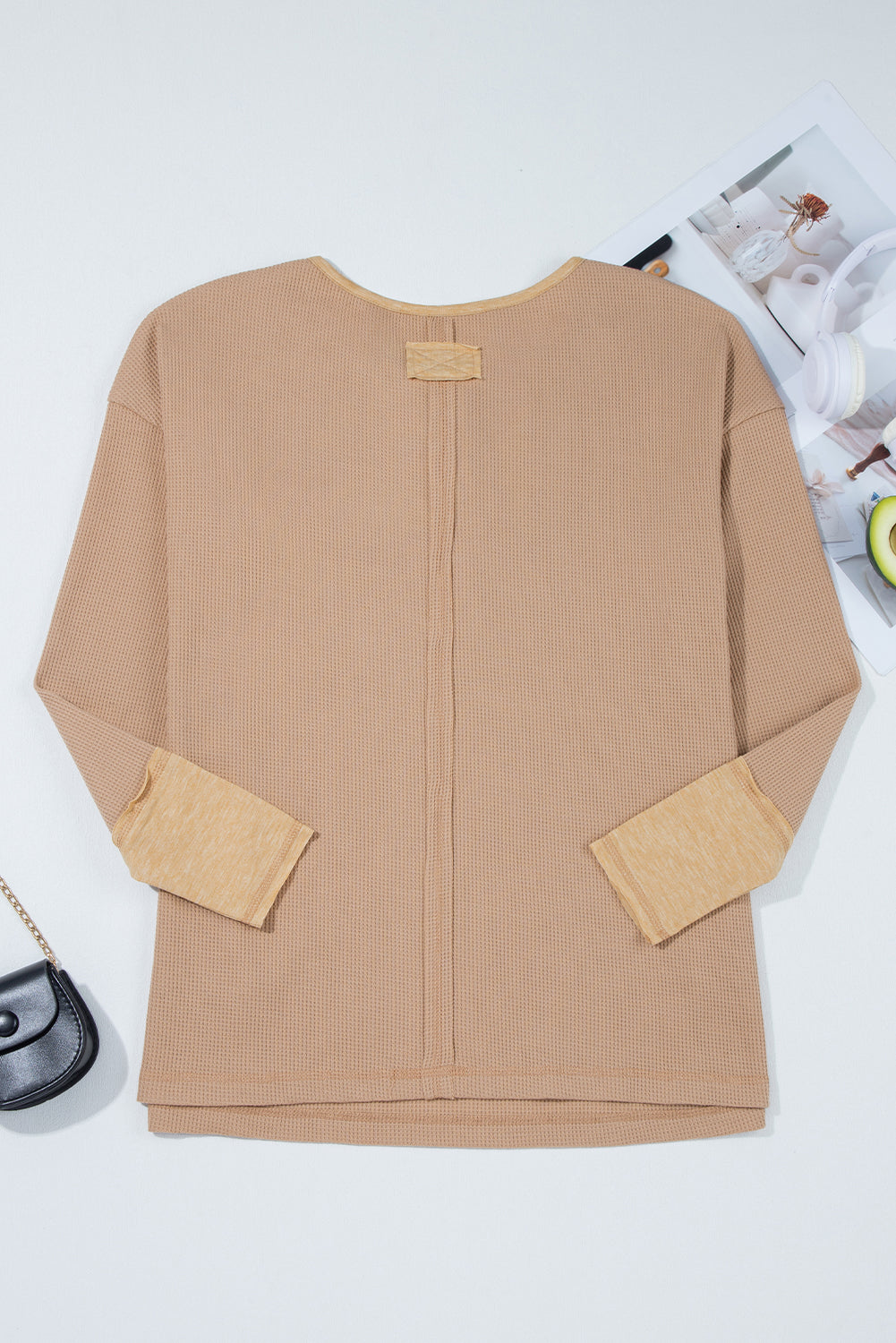 Threaded Pear Blake Waffle Textured Tunic Henley Top with Slits