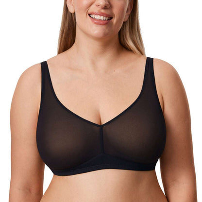 Cosnufy Sheer Mesh Wireless Full Coverage Unlined Bra