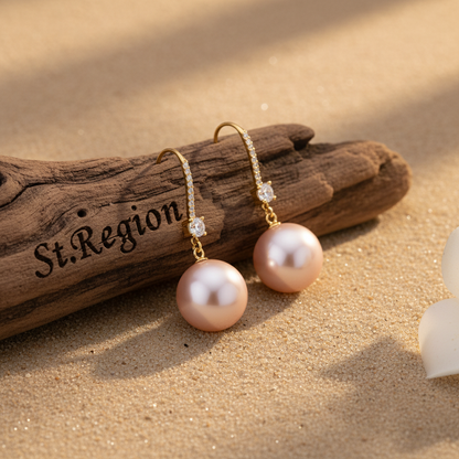 Cubic Zirconia & Pink Pearl Goldtone Dangle Drop Earrings