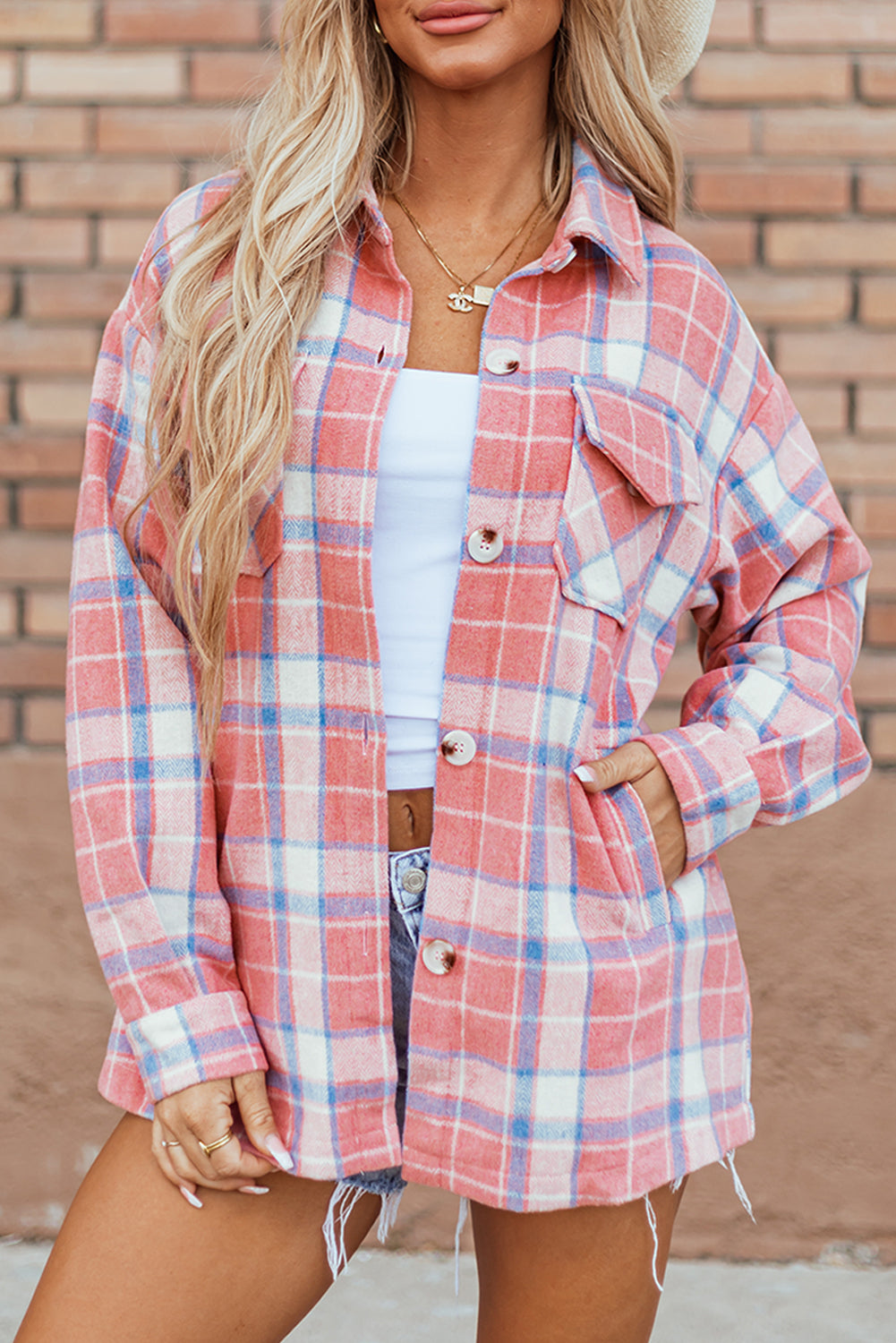 Threaded Pear Natalie Plaid Button Up Shacket