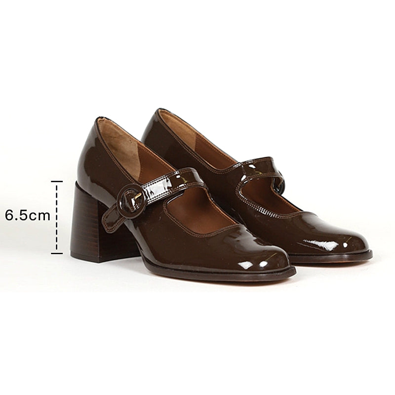 Women’s New Mary Jane Chunky High Heels | Elegant One-Word Buckle Strap Pumps | Retro Square Toe Block Heels | Trendy Office & Streetwear Mary Janes for Women