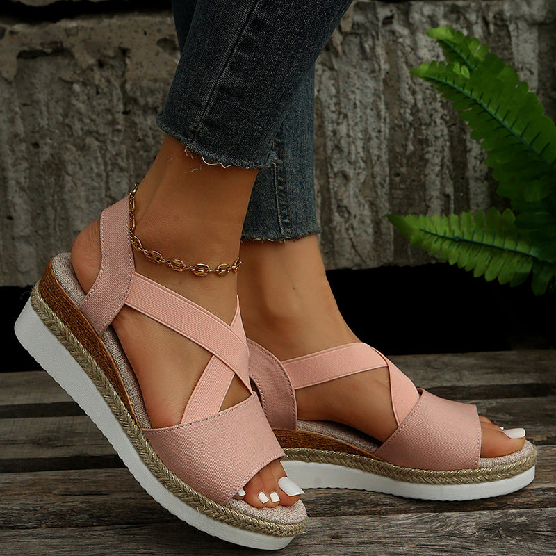Women’s Cross-Strap Wedge Sandals | Bohemian Platform Gladiator Summer Shoes | Trendy Hemp-Heel Open Toe Sandals | Casual Comfortable High-Heel Beach Sandals | 2026 High-Fashion Lightweight Wedges