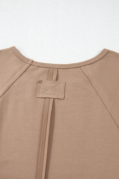 Threaded Pear Light French Beige Flower Striped Patchwork Puff Sleeve Loose PLUS Sweatshirt