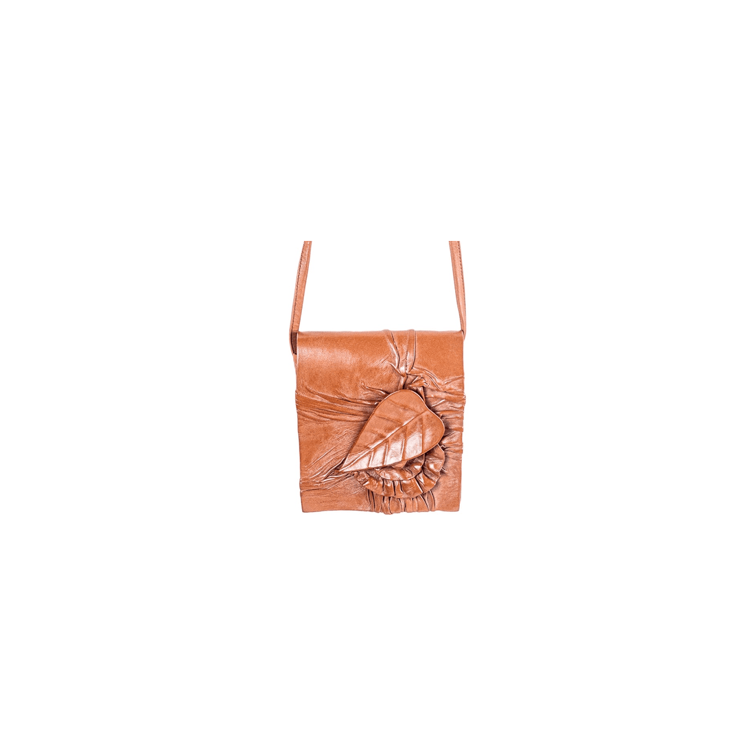 La Chic Women's Handcrafted Leather Leaf Accent Crossbody Bag