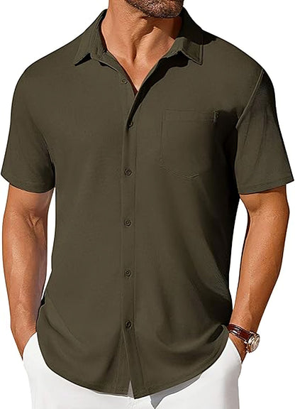 Men’s Short Sleeve Button-Up Shirt | Premium Wrinkle & Crease Resistant Fabric | Non-Iron Modern Business Casual Shirt | Travel-Friendly Lightweight Men's Summer Top