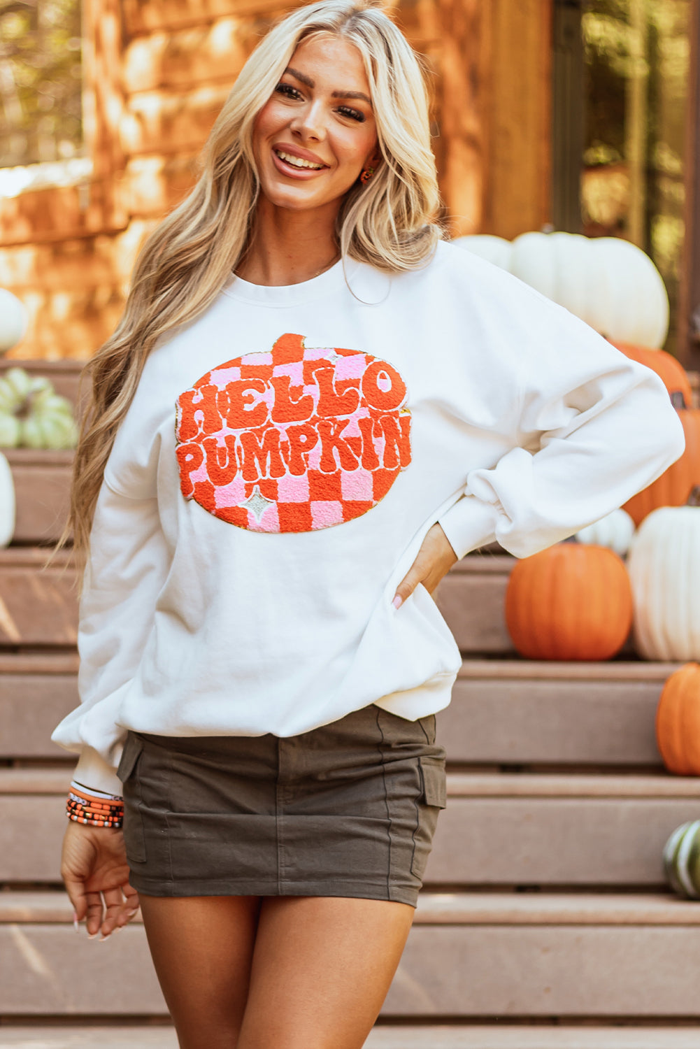 Threaded Pear Blair Halloween Pumpkin Patched Pullover Sweatshirt