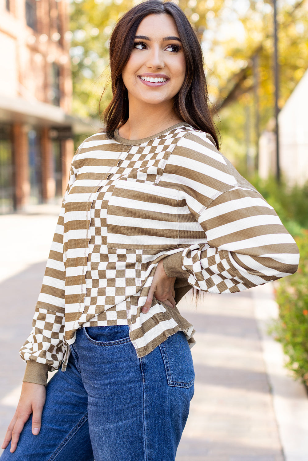 Threaded Pear Fatima Patchwork Lantern Sleeve Blouse