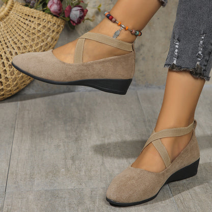 Women's Pointed Toe Wedges Shoes Fashion Cross-straped Flats Casual Pumps