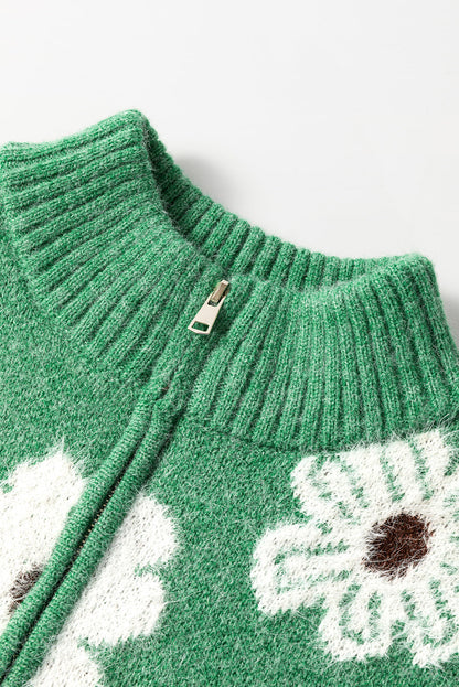 Threaded Pear Maria Floral Half Zip Drop Shoulder Sweater
