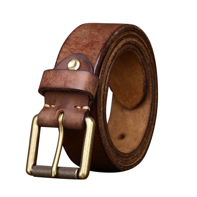 4cm Wide Handmade Full Grain Leather Belt | Heavy Duty Thick First Layer Cowhide Belt | Men’s Rugged Vintage Style Genuine Leather Belt