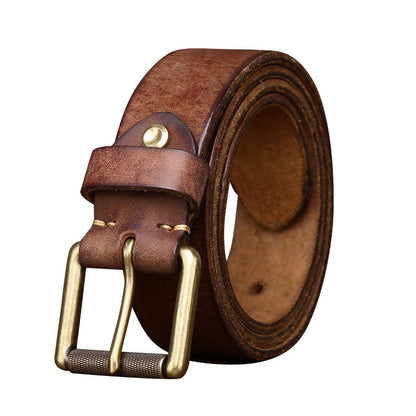 4cm Wide Handmade Full Grain Leather Belt | Heavy Duty Thick First Layer Cowhide Belt | Men’s Rugged Vintage Style Genuine Leather Belt