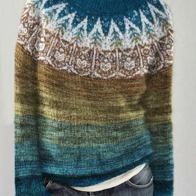 Women’s Ethnic Style Jacquard Pullover Sweater | Autumn & Winter Fashion Geometric Knitted Top | Loose Fit Casual Boho Sweater | Premium Thick Wool Warm Pullover