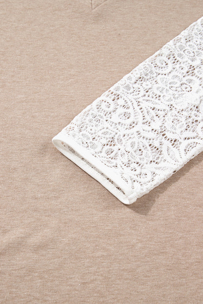 Threaded Pear Penny Contrast Lace Patchwork Long Sleeve Top