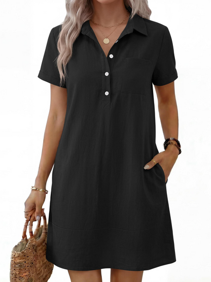 Women's Short Sleeve Button-Down Shirt Dress