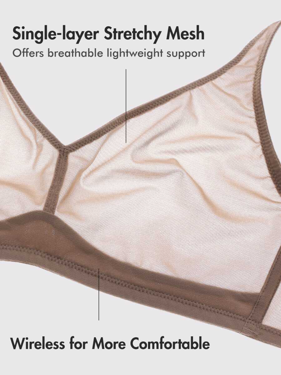 Cosnufy Sheer Mesh Wireless Full Coverage Unlined Bra