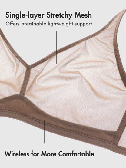 Cosnufy Sheer Mesh Wireless Full Coverage Unlined Bra