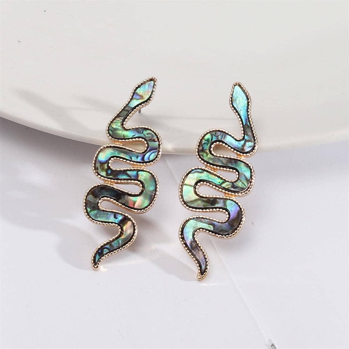 Abalone Shell & Goldtone Snake Drop Earrings