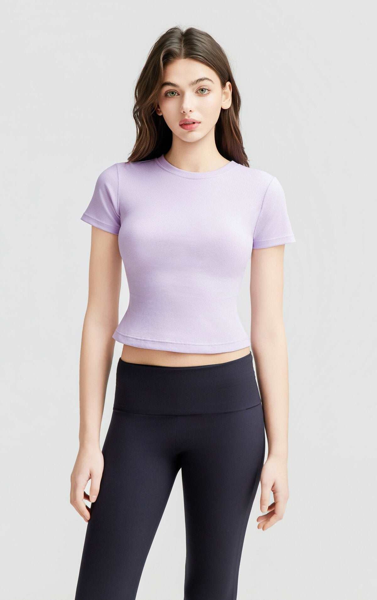 Ribbed Short Sleeve Built-In Padded Bra Crop Top