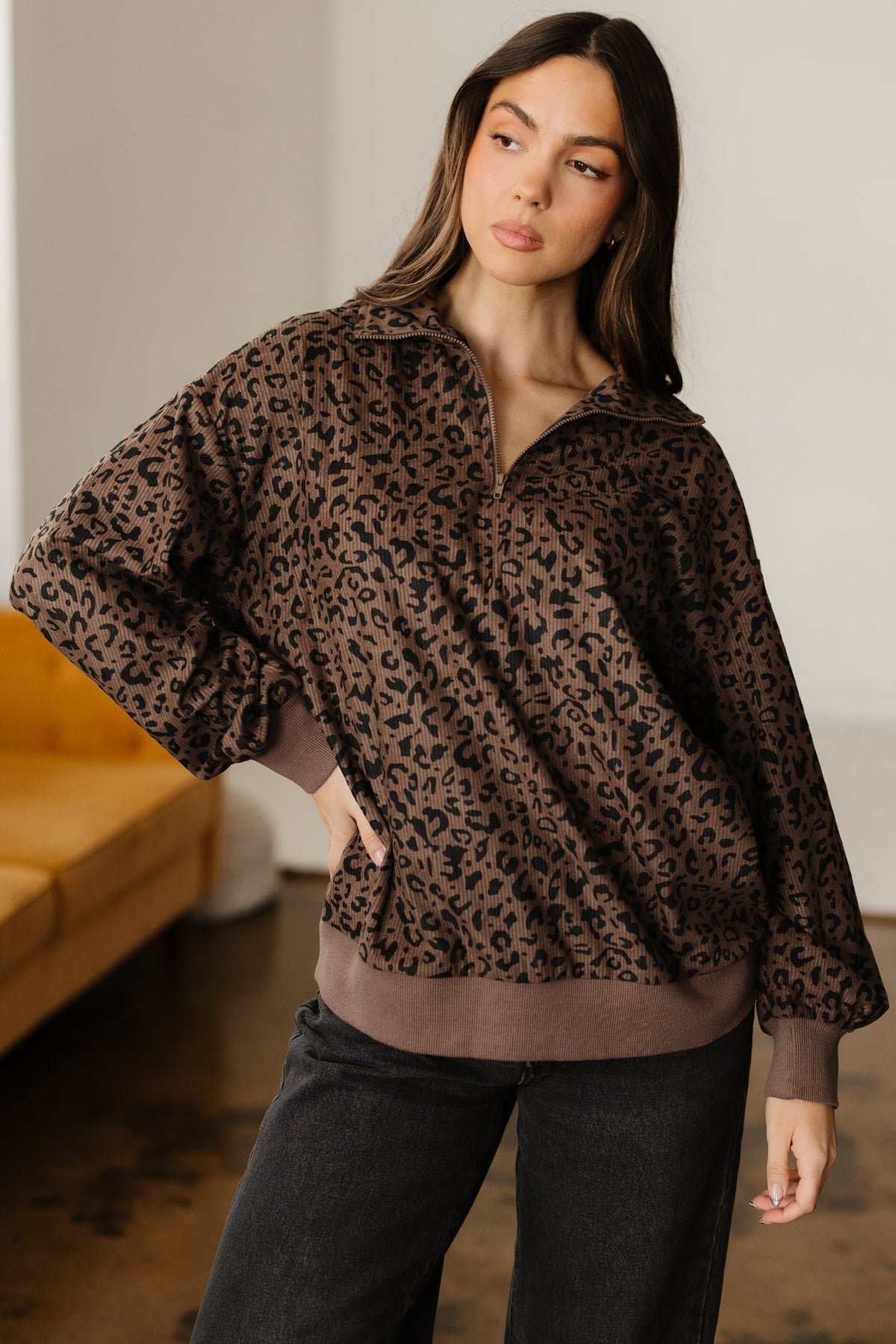 Threaded Pear Alaya Quarter Zip Corduroy Sweatshirt