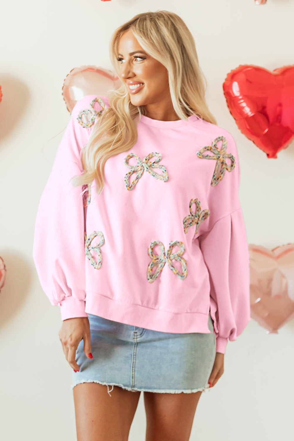 Threaded Pear Laila Bow Lantern Sleeve Oversized Sweatshirt