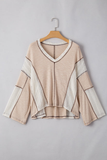 Threaded Pear Ruby Crochet Detail Exposed Seam High Low Loose Top