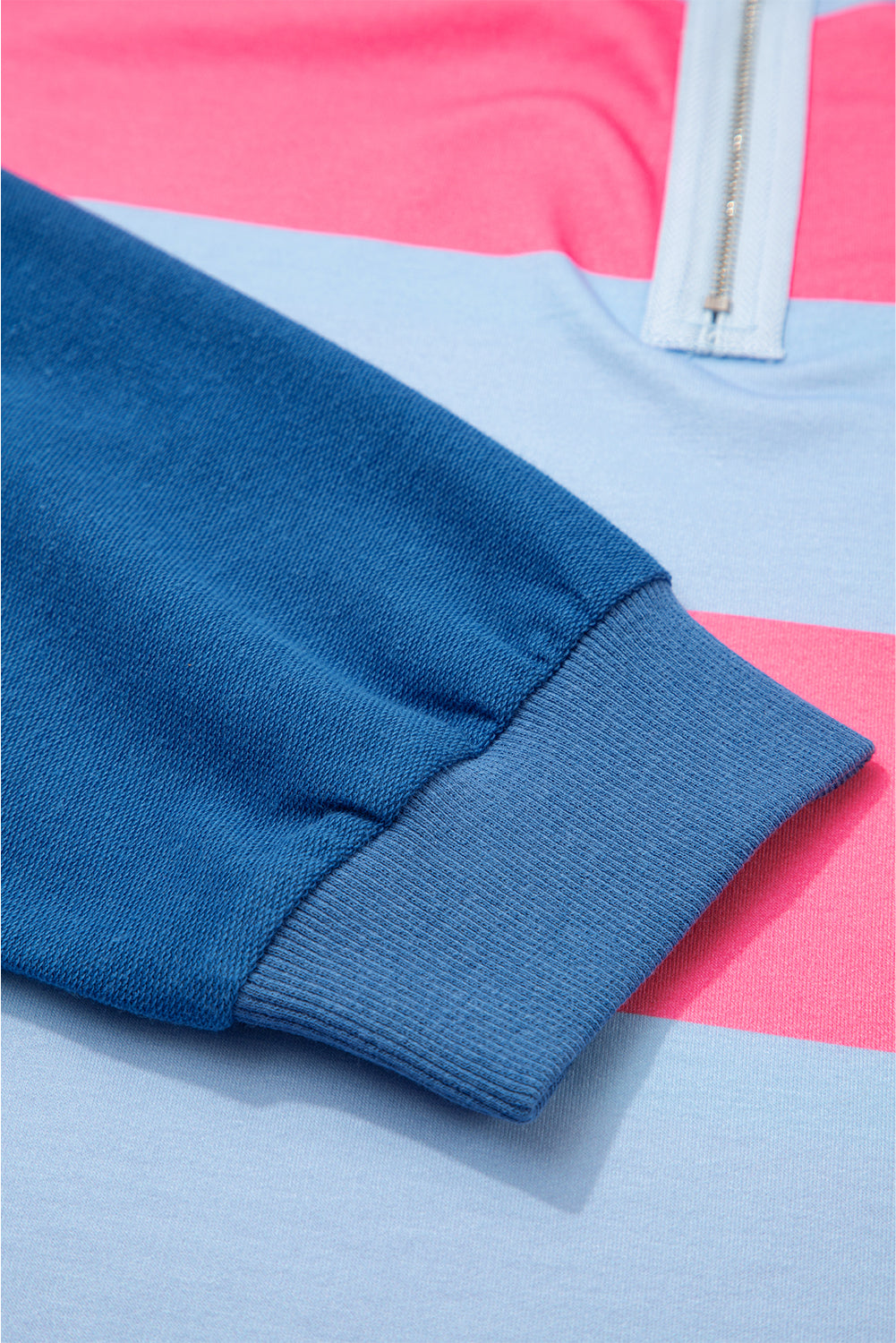Threaded Pear Blue Stripe Colorblock Patchwork Zip up Plus Size Pullover