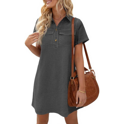 Women's Short Sleeve Denim Shirt Dress