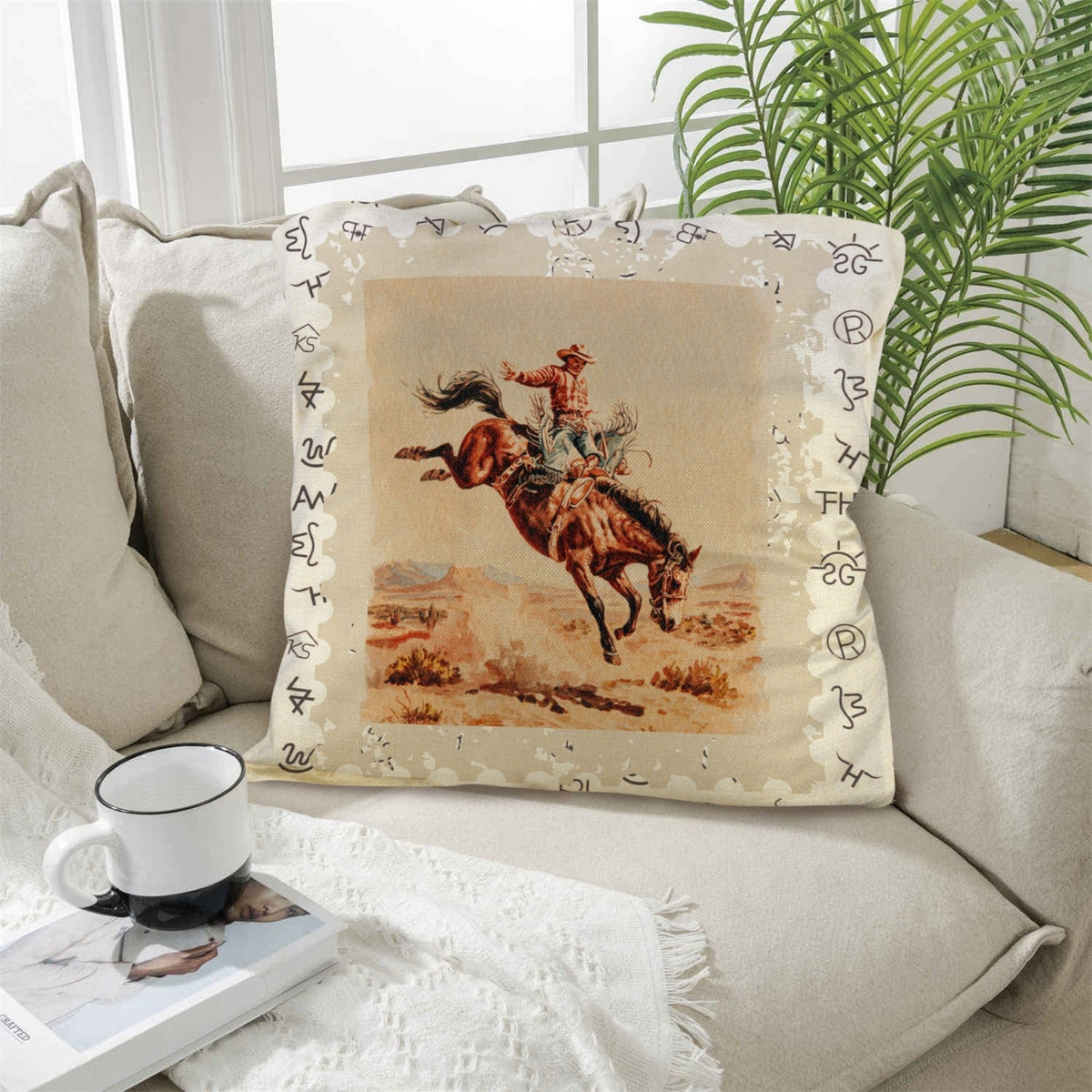 Baha Ranch Vintage Rodeo Stamp Throw Pillow Made in America
