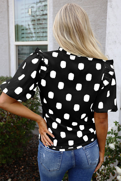 Threaded Pear Nola Notched Balloon Sleeve Blouse