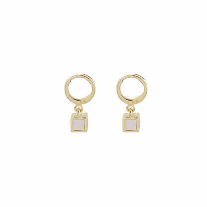 White Acrylic & Goldtone Cube Huggie Earrings