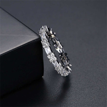 Crystal & Cubic Zirconia Silvertone Thin Band Ring