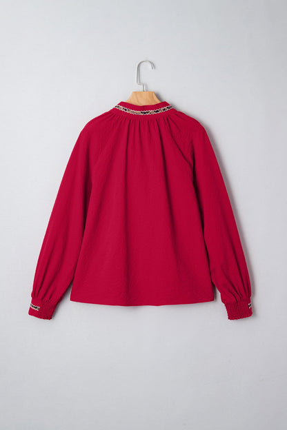 Threaded Pear Eve Jacquard Print Textured Blouse