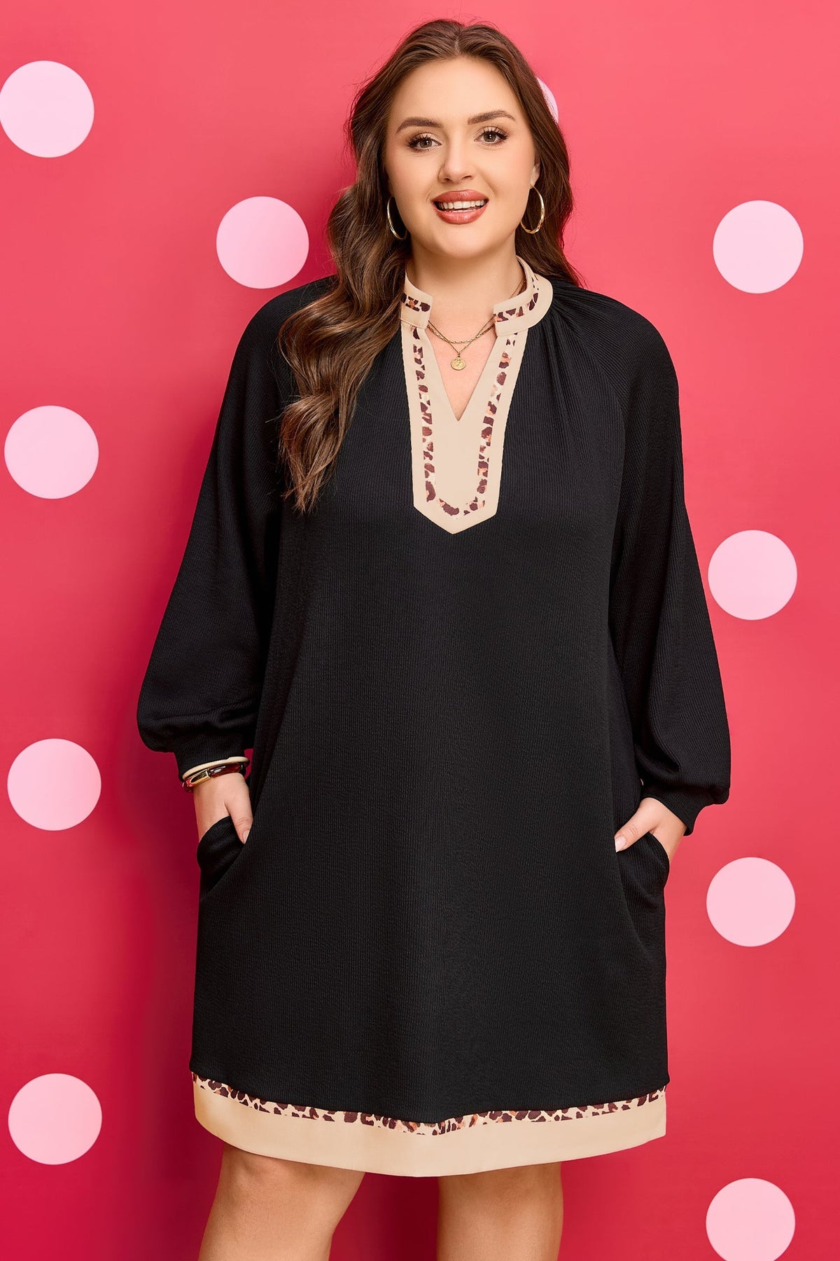 Threaded Pear Ainsley Block Trim Ribbed PLUS Dress
