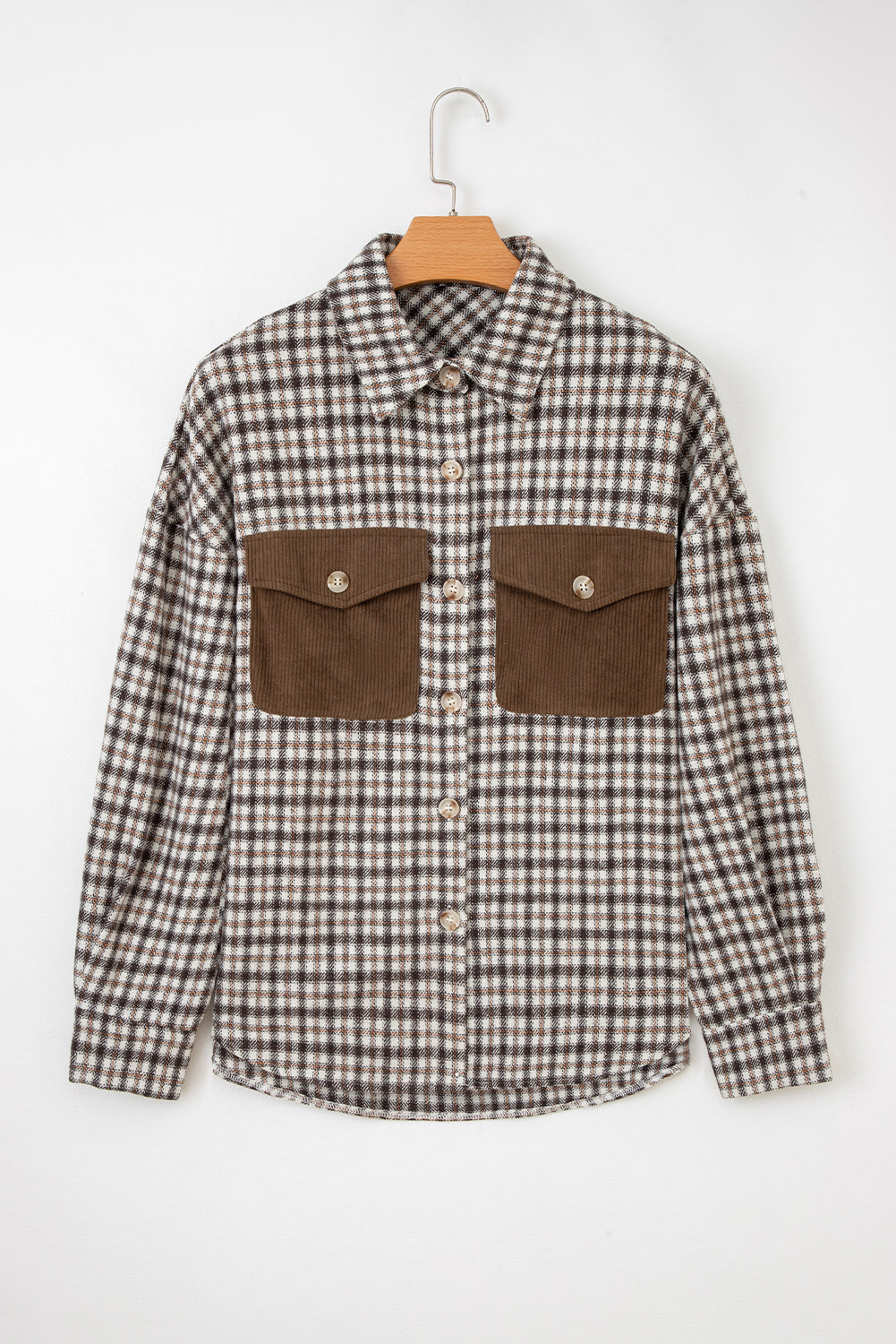 Threaded Pear Ava Flap Patchwork Plaid Shacket