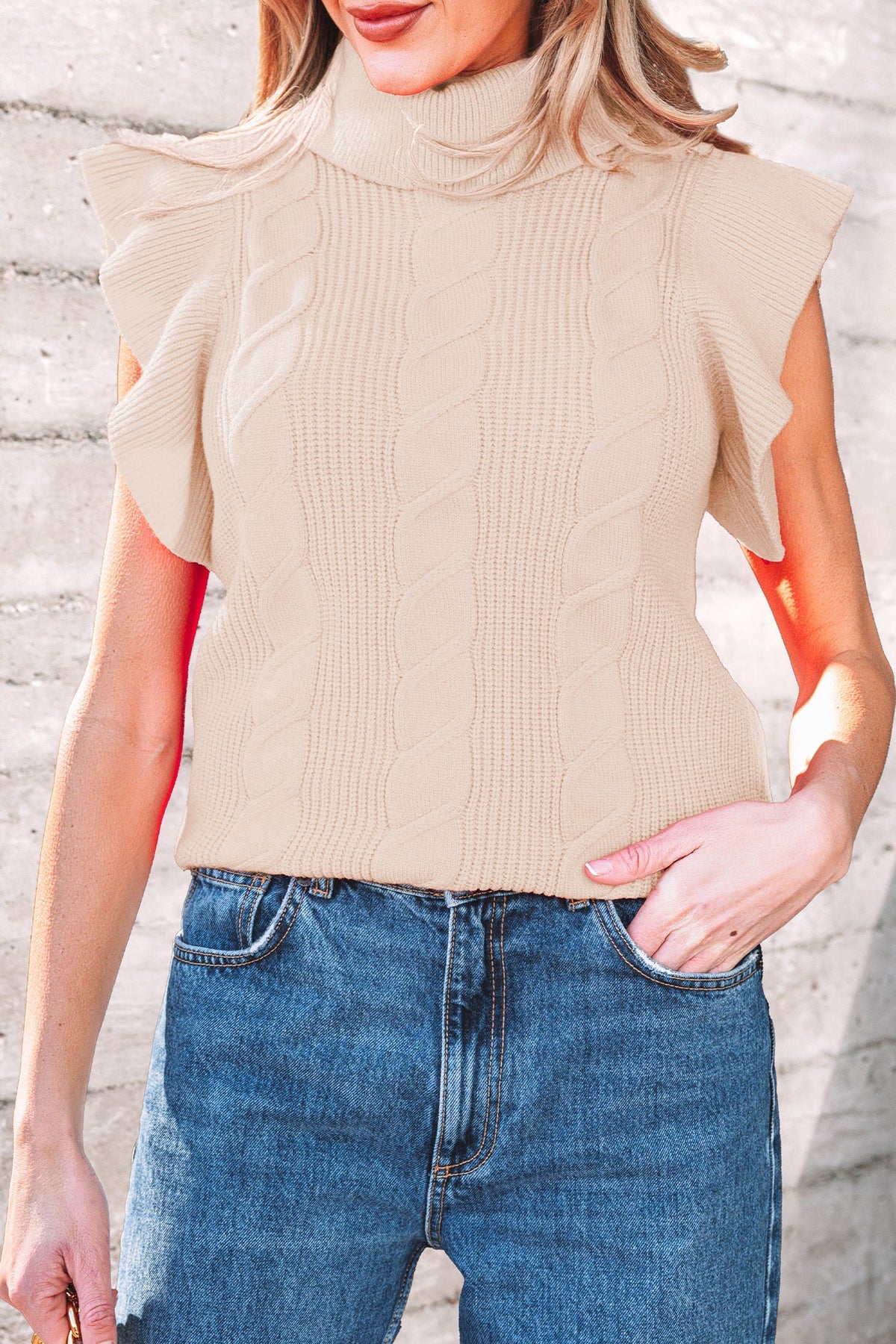 Threaded Pear Zaylee Ruffled Short Sleeve Sweater